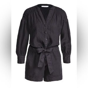 NWT JOIE BOSWORTH CAVIAR BLACK JUMPSUIT XS belted gathered linen playsuit